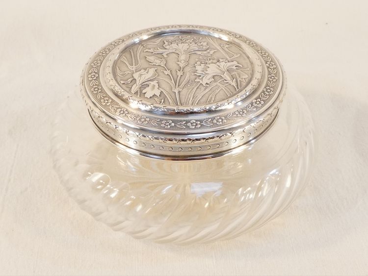 Bomboniera ART NOUVEAU in CRISTALLO e ARGENTO SOLIDO con decorazione IRIS