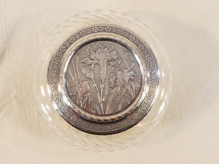 Bomboniera ART NOUVEAU in CRISTALLO e ARGENTO SOLIDO con decorazione IRIS
