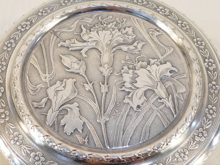 Bomboniera ART NOUVEAU in CRISTALLO e ARGENTO SOLIDO con decorazione IRIS