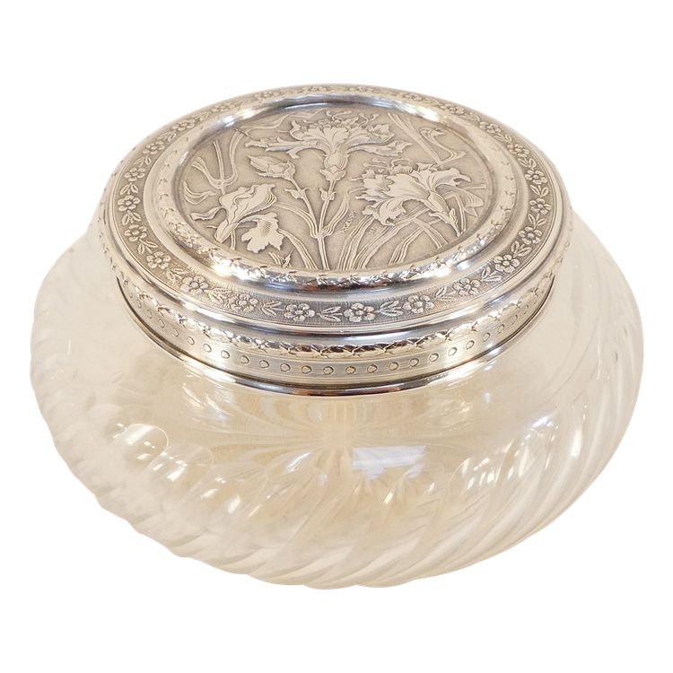 Bomboniera ART NOUVEAU in CRISTALLO e ARGENTO SOLIDO con decorazione IRIS