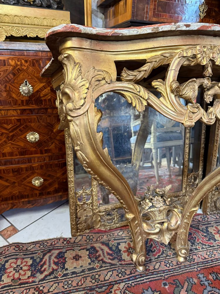 CONSOLE D'APPLIQUE LOUIS XV - 18ème EN BOIS DORE 