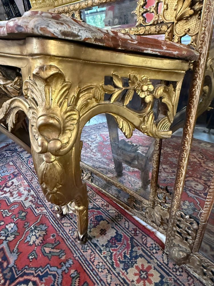 CONSOLE D'APPLIQUE LOUIS XV - 18ème EN BOIS DORE 