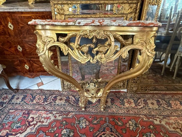 CONSOLE D'APPLIQUE LOUIS XV - 18ème EN BOIS DORE 