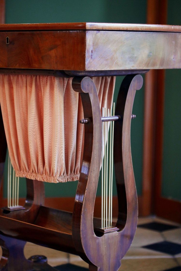 Mahogany Craft Table with Lyre Decoration