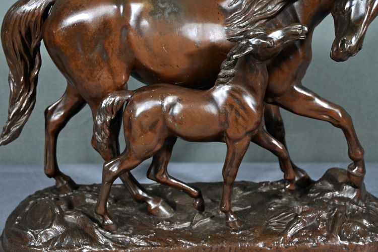 Cavallo e puledro in Spelter, firmato E.Loiseau – Inizio XX secolo
