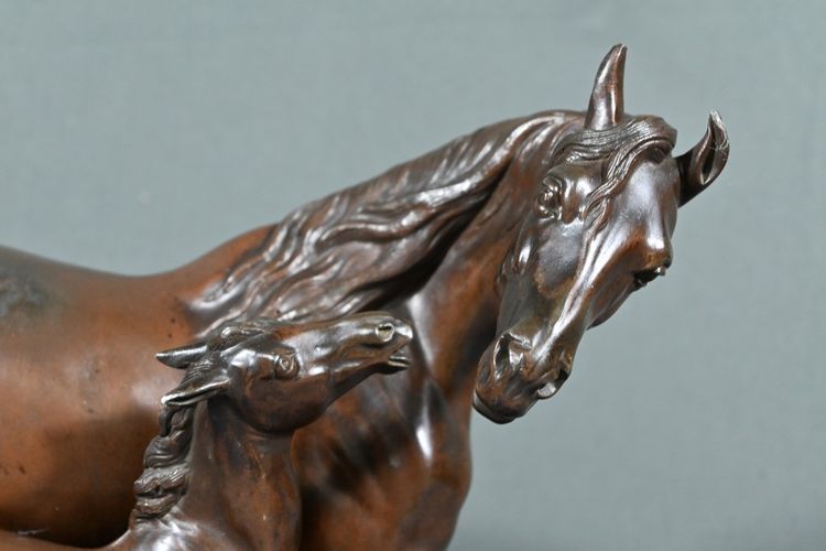 Cavallo e puledro in Spelter, firmato E.Loiseau – Inizio XX secolo