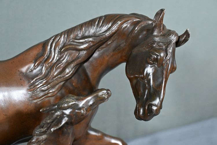 Cavallo e puledro in Spelter, firmato E.Loiseau – Inizio XX secolo