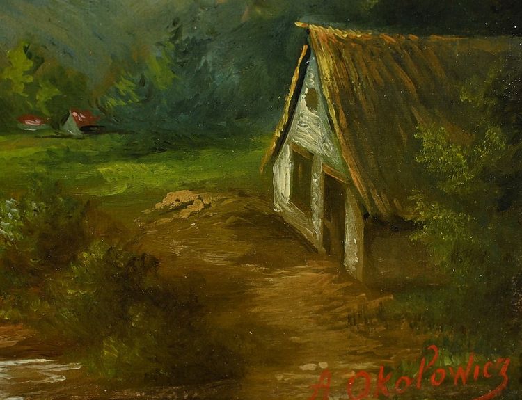 Olio su tela “Il mulino” di N. Okolowicz – Inizio XX secolo