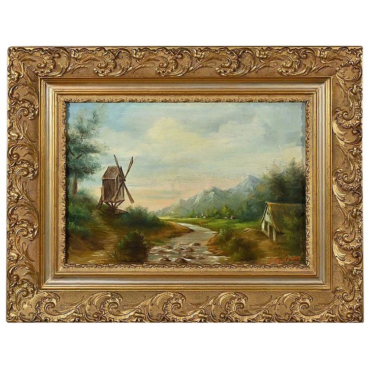 Olio su tela “Il mulino” di N. Okolowicz – Inizio XX secolo