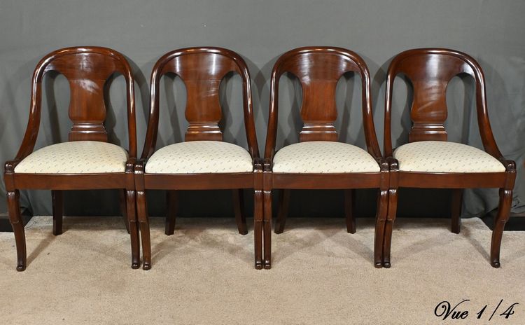 Suite de 4 Chaises Gondole en Acajou, époque Restauration – 1ère Partie XIXe