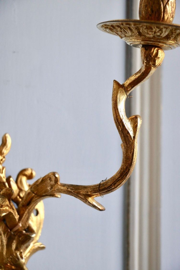 Pair Of Gilded And Chased Bronze Sconces With Two Light Arms