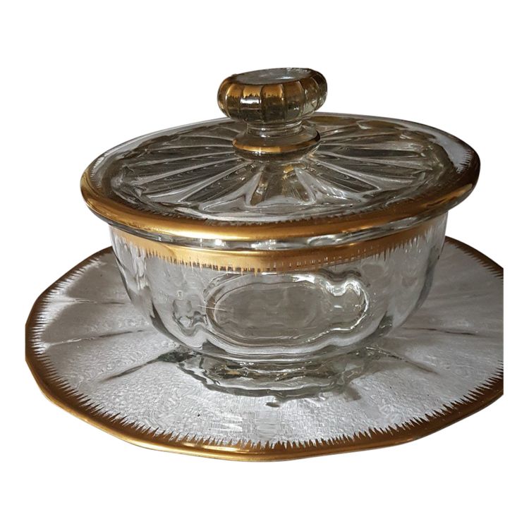 Covered Jam Dish and Saucer in Daum Crystal - 19th Century