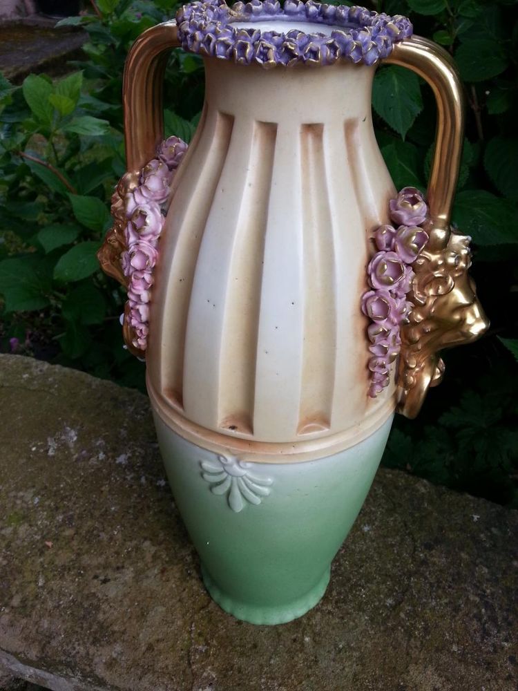 Large Polychrome Biscuit Vase Austria