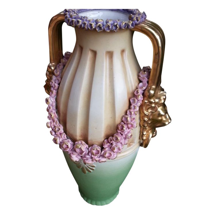 Large Polychrome Biscuit Vase Austria
