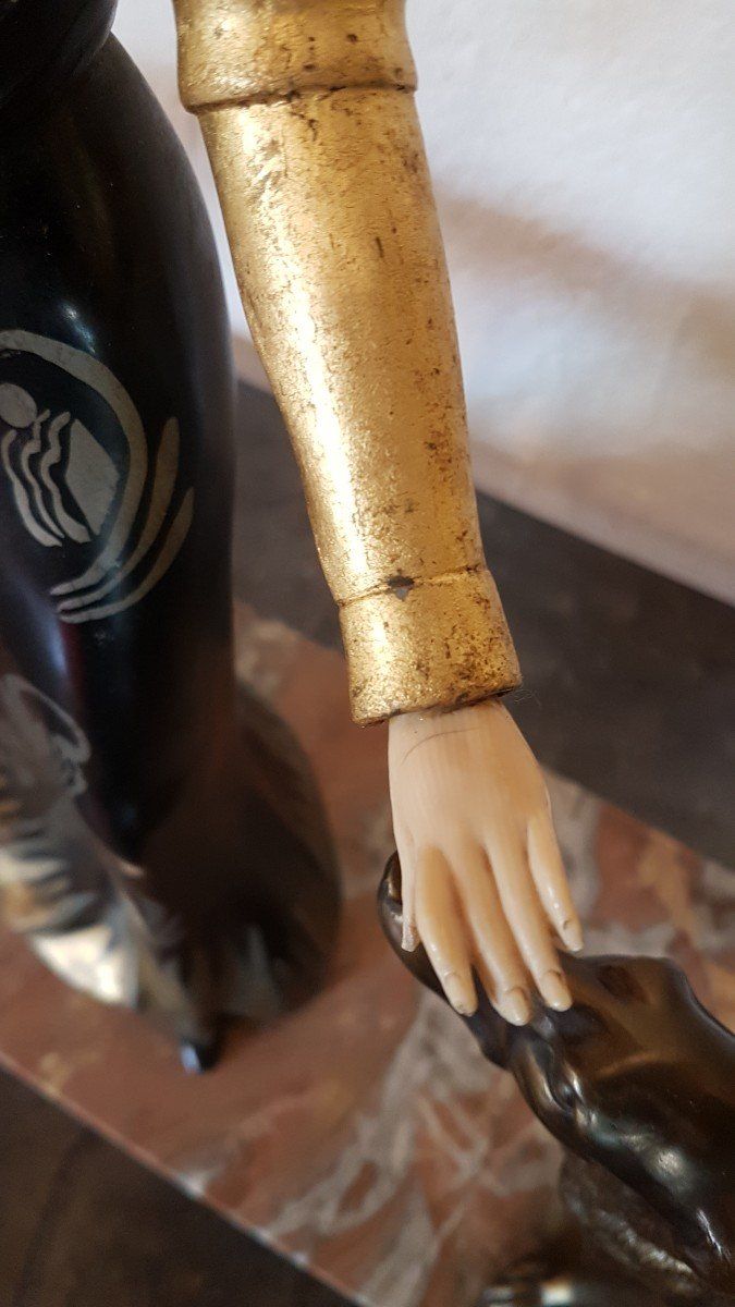 Scultura Art Deco Chryselephantine di Salvatore Melani circa 1925