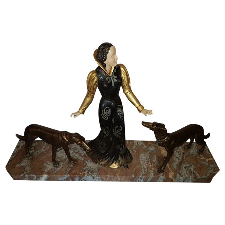 Scultura Art Deco Chryselephantine di Salvatore Melani circa 1925