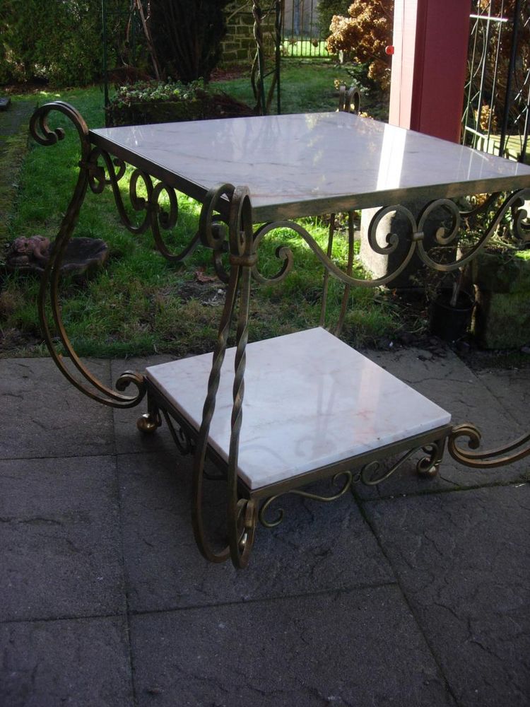Wrought Iron and Marble Table Attributed to Gilbert Poillerat