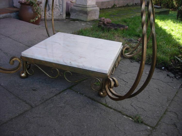 Wrought Iron and Marble Table Attributed to Gilbert Poillerat