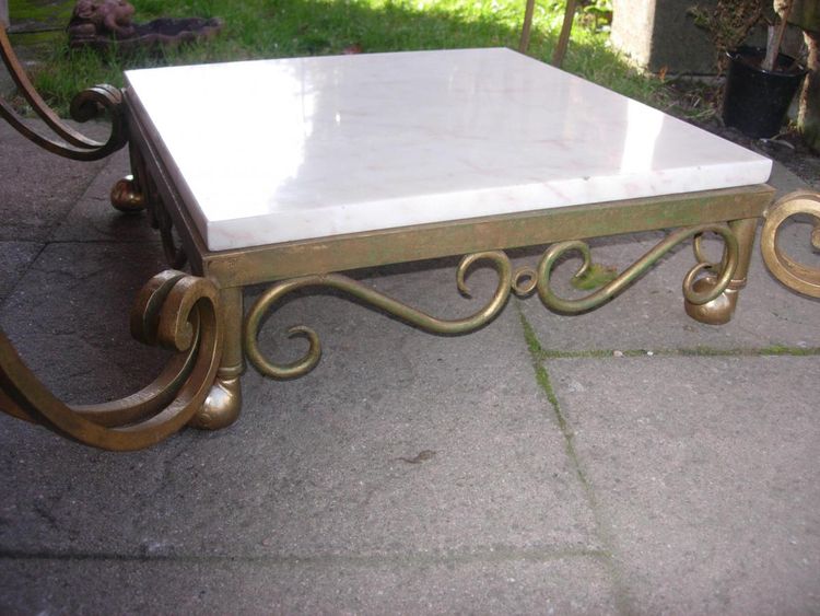 Wrought Iron and Marble Table Attributed to Gilbert Poillerat
