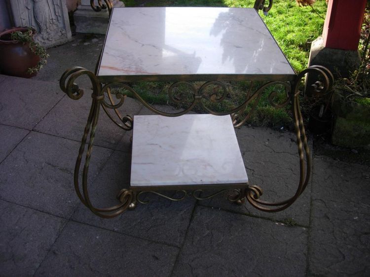 Wrought Iron and Marble Table Attributed to Gilbert Poillerat
