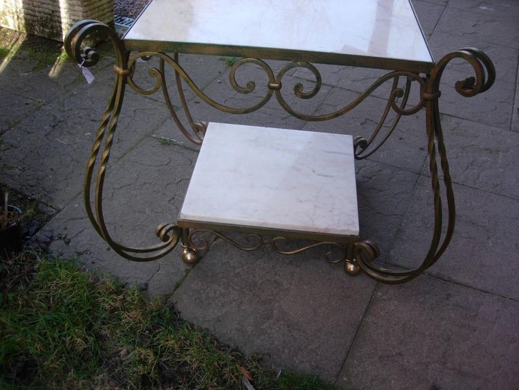 Wrought Iron and Marble Table Attributed to Gilbert Poillerat