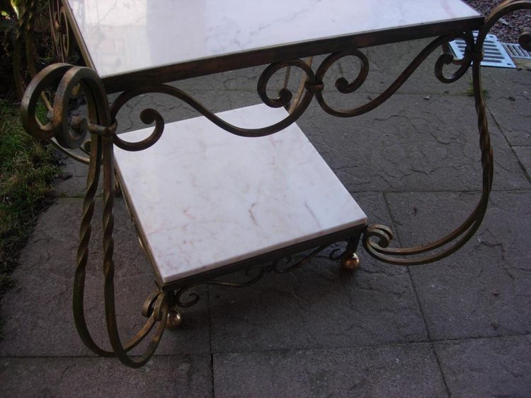 Wrought Iron and Marble Table Attributed to Gilbert Poillerat