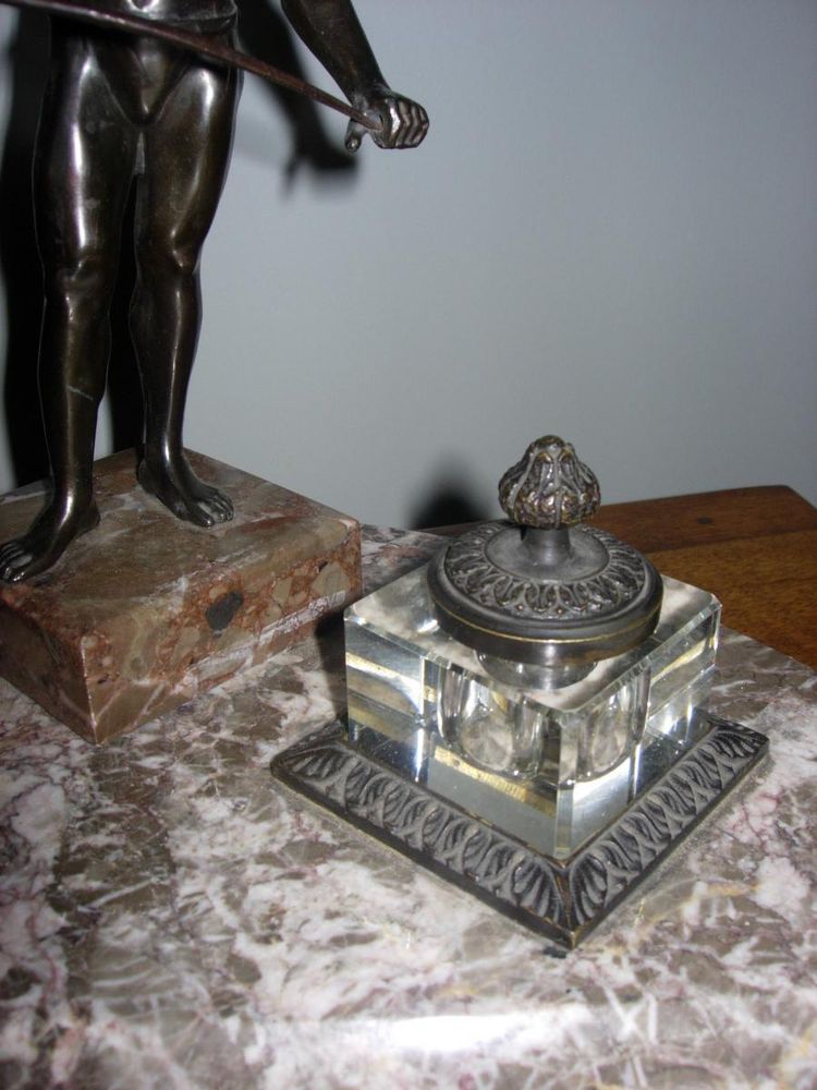 Bronze and marble character inkwell