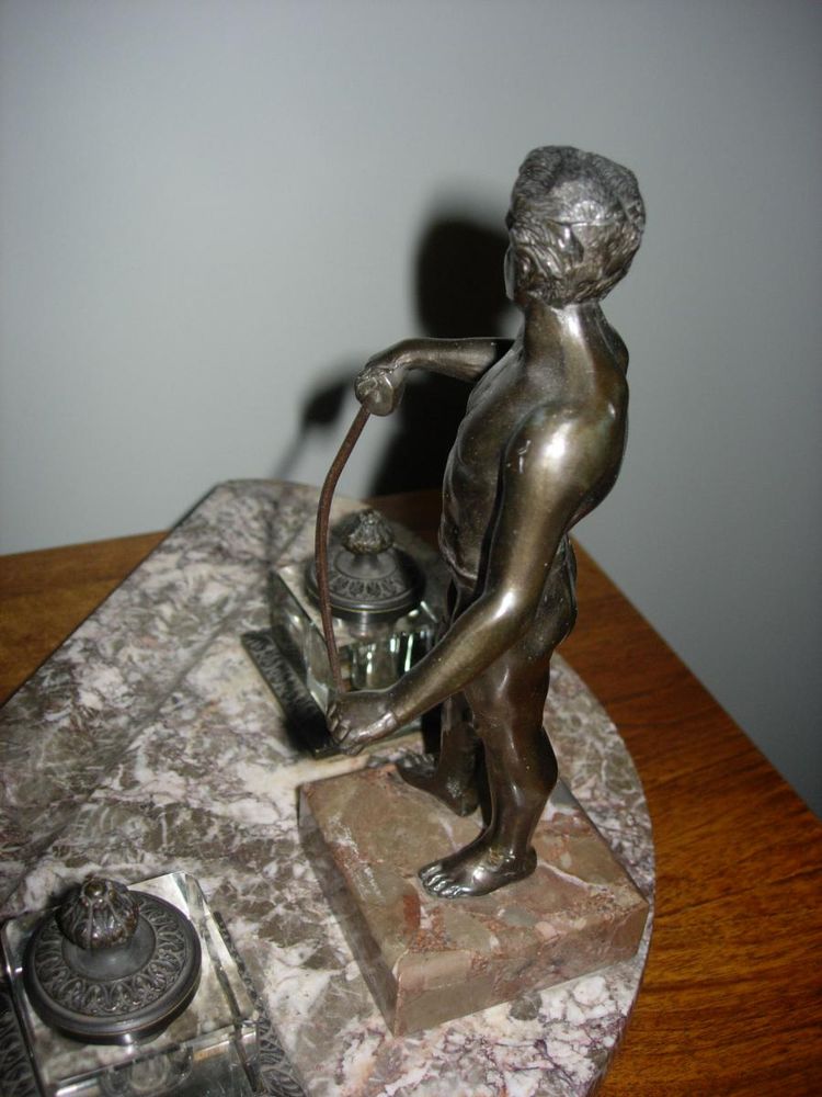 Bronze and marble character inkwell