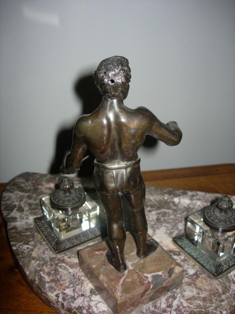 Bronze and marble character inkwell