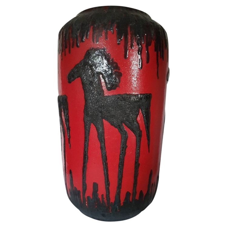 Large ceramic pottery vase from Scheurich, Germany, with a horse motif.