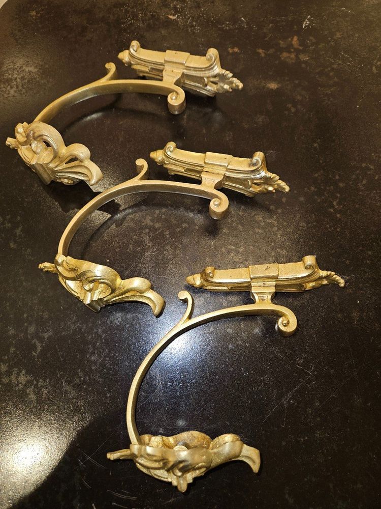Ensemble De 3 Embrasses De  Rideaux En Bronze Doré - Fleur De Lys - Début 20ème