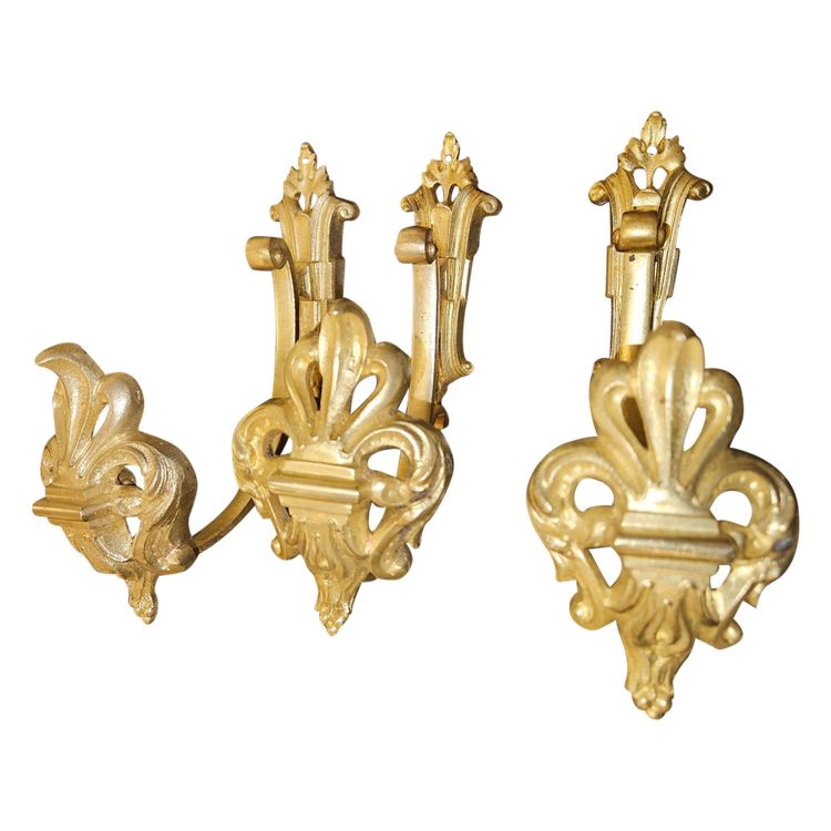 Ensemble De 3 Embrasses De  Rideaux En Bronze Doré - Fleur De Lys - Début 20ème