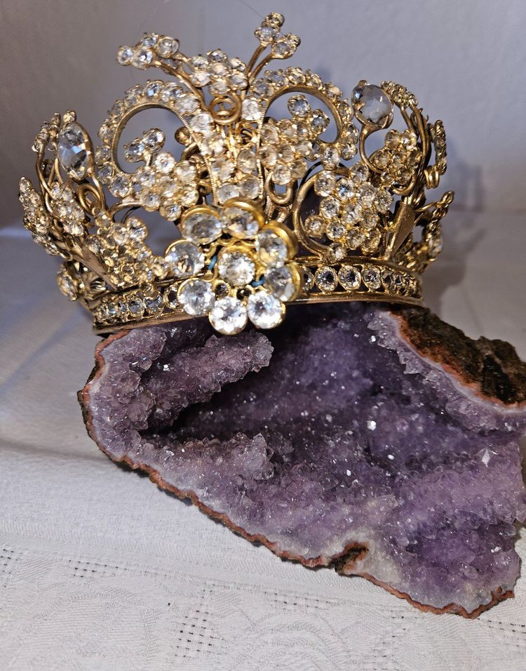 Religious Statue Crown in Brass and Rhinestones - 19th Century -