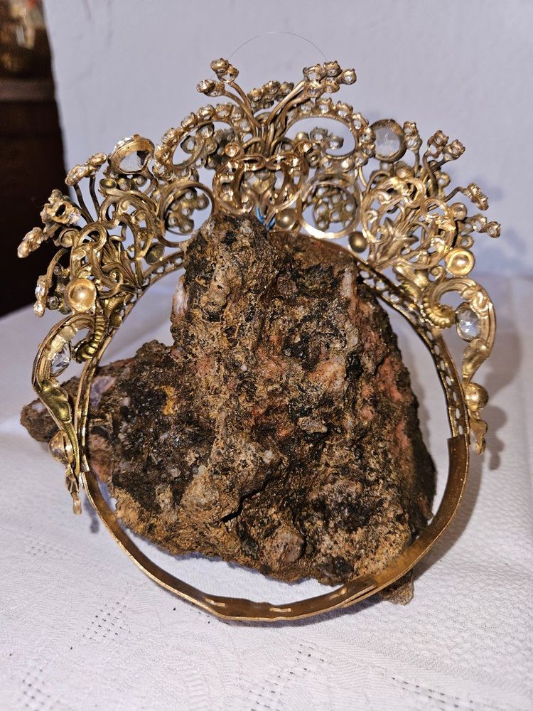 Religious Statue Crown in Brass and Rhinestones - 19th Century -