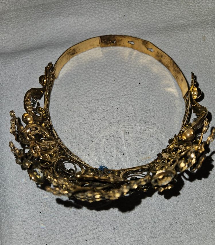Religious Statue Crown in Brass and Rhinestones - 19th Century -