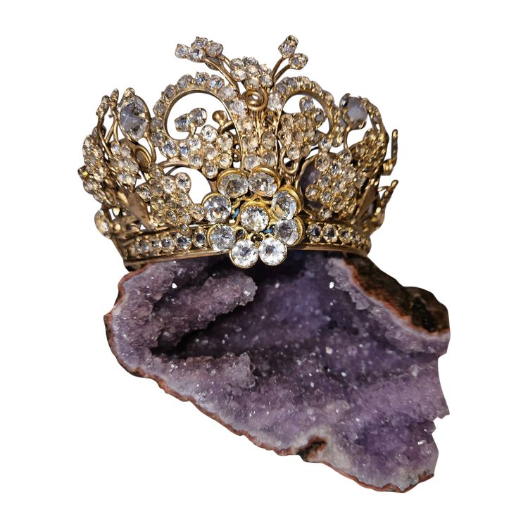 Religious Statue Crown in Brass and Rhinestones - 19th Century -