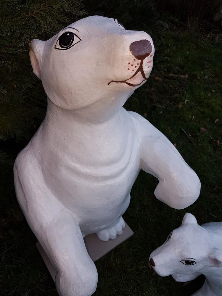 Set of two white bears emblems of a fairground confectionery circa 1930