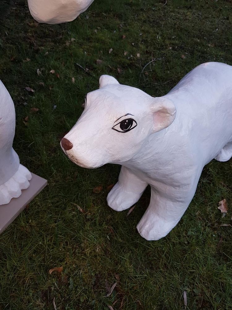 Set of two white bears emblems of a fairground confectionery circa 1930