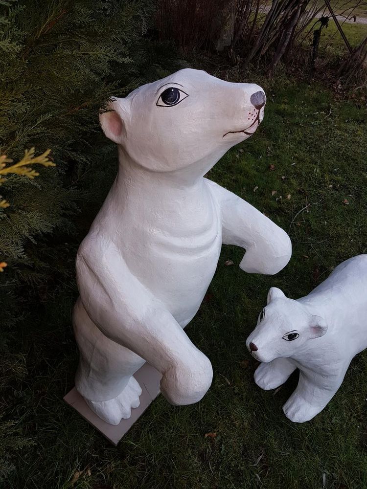 Set of two white bears emblems of a fairground confectionery circa 1930