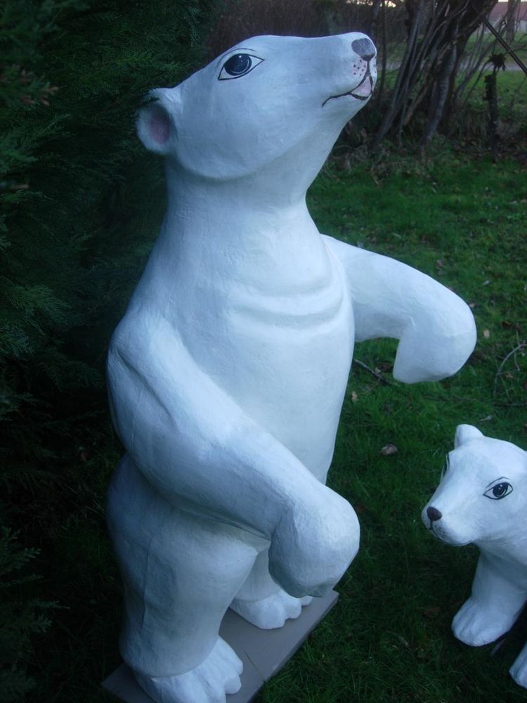 Set of two white bears emblems of a fairground confectionery circa 1930