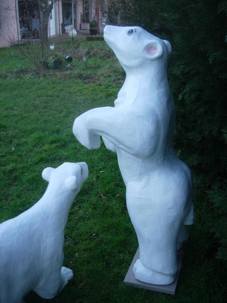 Set of two white bears emblems of a fairground confectionery circa 1930