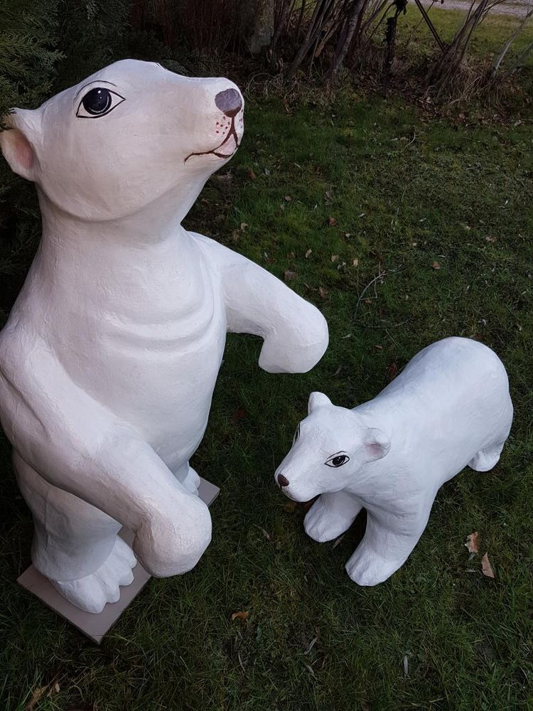 Set of two white bears emblems of a fairground confectionery circa 1930
