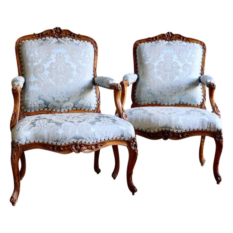 Pair Of Carved And Moulded Beech Armchairs A La Reine