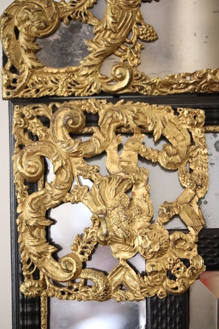 Repoussé Brass and Ebony Mirror