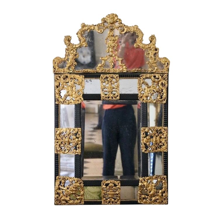 Repoussé Brass and Ebony Mirror