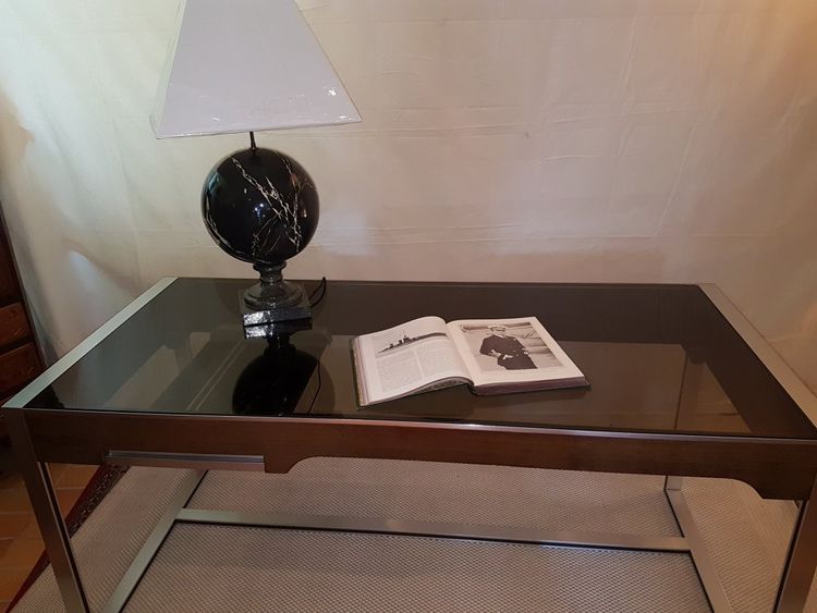 Bureau Verre - Alu Et Palissandre Du Designer Philippe Morel-lab 1970
