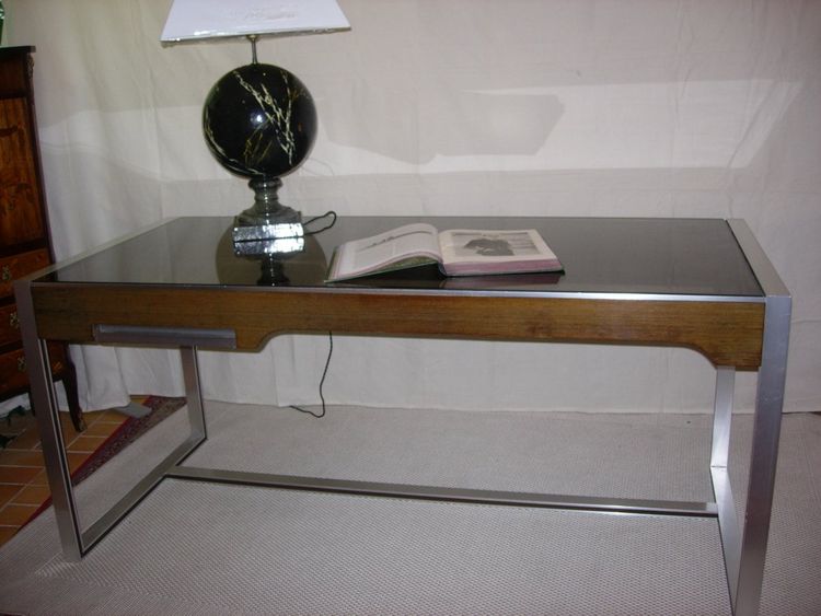 Bureau Verre - Alu Et Palissandre Du Designer Philippe Morel-lab 1970