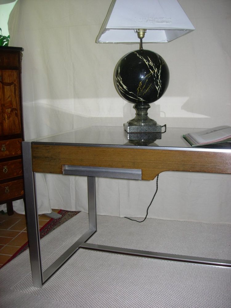 Bureau Verre - Alu Et Palissandre Du Designer Philippe Morel-lab 1970