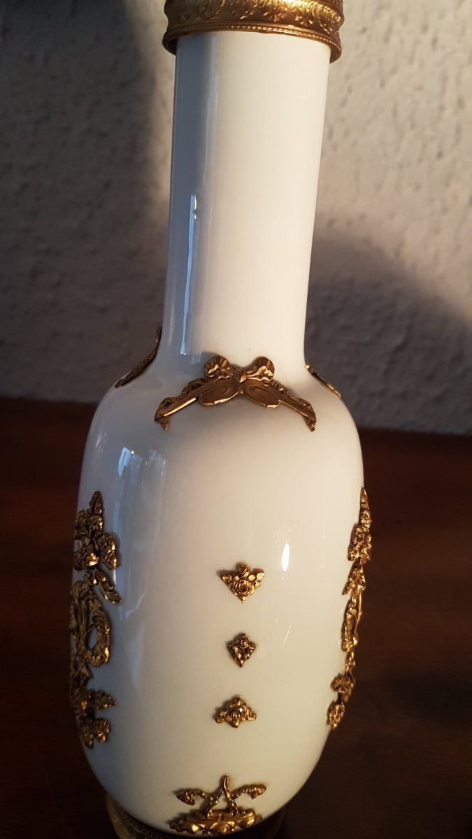 Pair of Louis XVI Style Porcelain Vases with Brass Decor