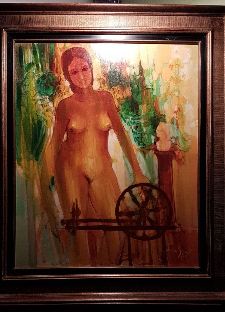 Akt am Spinnrad Von Claude Sauzet Geboren 1941